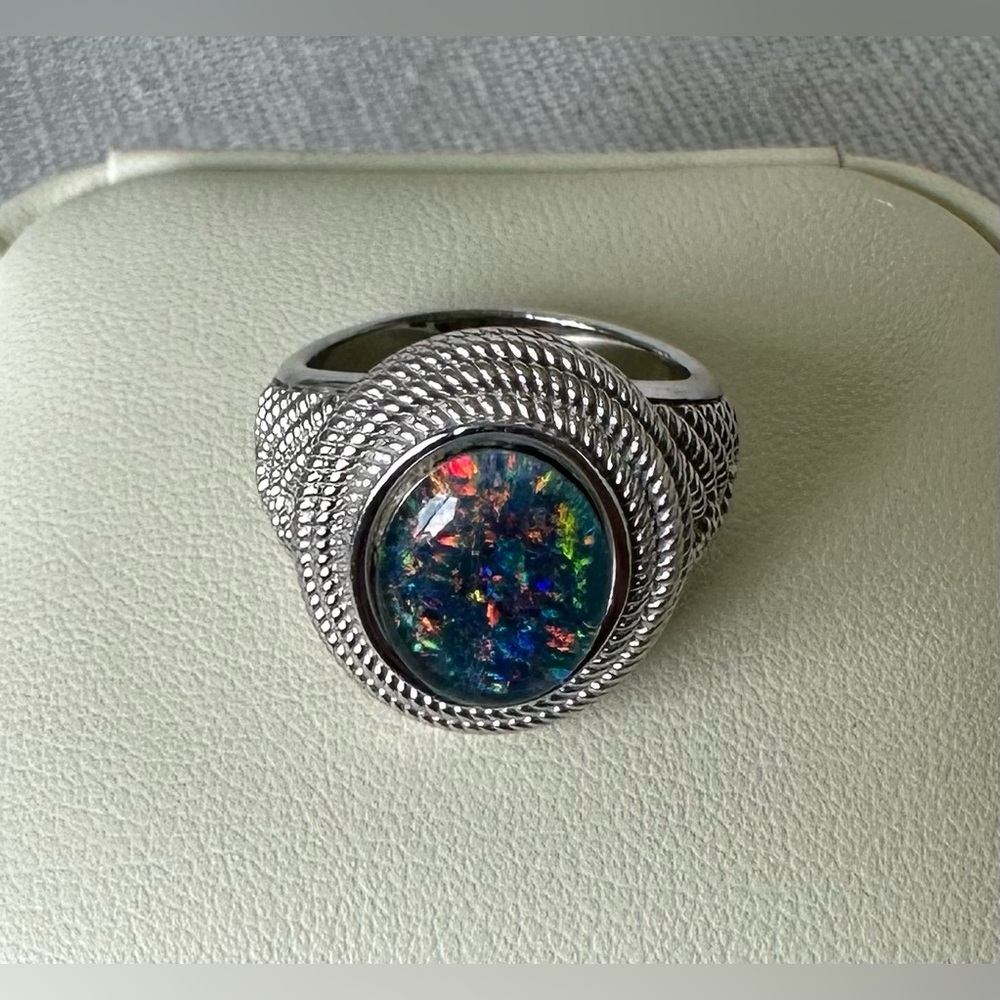 Australian Opal Triplet Sterling Silver Textured Ring